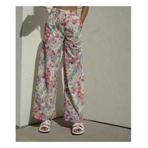 Pantalones Yllw the Label Midsummer Floral Cintura Alta Pierna Ancha Multicolor Talla XS - Imagen 1 de 8