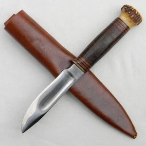 MARBLE'S USA rare 1911-1919 IDEAL knife large nut stag pommel new leather sheath - Picture 1 of 11