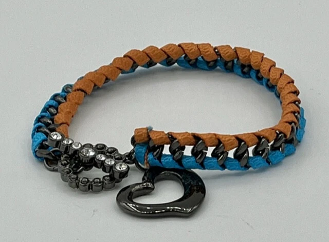 Pulsera de eslabones marrón y azul con dije de corazón abierto Gunmetal Foto 1 de 1