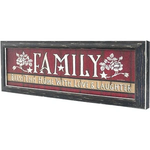 Family Bless Home With Love & Laughter Rustic Wall Art Framed Picture 26.5x10.5 - Picture 1 of 2