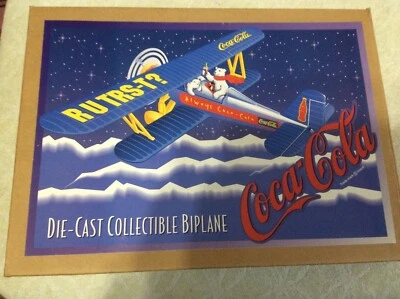 Vintage Coca Cola Die Cast Collectible Biplane Airplane Bank F601 Polar Bear - Image 1 of 4