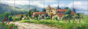 California Mission Vineyard Backsplash Ceramic Tile Mural - June Carey GW-JC006 - Picture 1 of 5