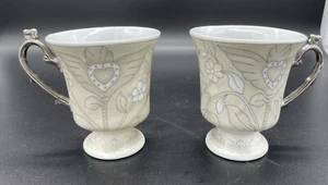 YAMASEN GOLD COLLECTION TEA CUPS FINE PORCELAIN JAPAN 24KT GOLD PLATED SET OF 2 - Picture 1 of 13