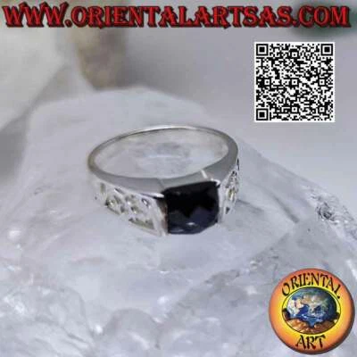 Anello in Argento 925‰ spinello sfaccettato quadrato e decorazione floreale traf - Immagine 1 di 3