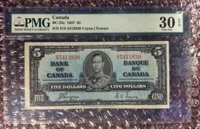 1937 $5 Canda Banknote BC-23c S/N D/S 5413830 Coyne | Towers PMG 30 EPQ - Image 1 of 4