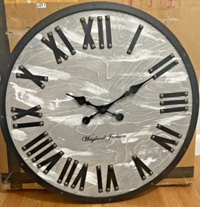 Wayland Jackson 23 1/2" Round Heavy Distressed Wood Wall Clock, Black & Gray - Picture 1 of 17