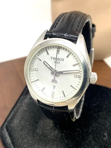 Tissot Women's Watch PR100 Swiss Quartz Diamond Silver Dial Black Leather 33mm - Imagen 1 de 12