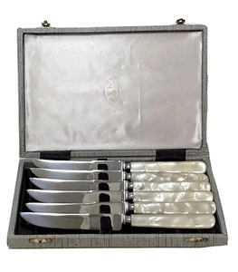 VINTAGE KIRK'S SHEFFIELD ENGLAND ROSTFREIES MESSERSET (6) PERLMUTTGRIFFE - Bild 1 von 9