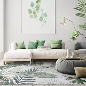 Extra Large Rug Tropical Leaves Subtle Green Modern Carpet Corridor Runner Rugs - Picture 1 of 27