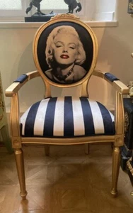 Casa Padrino Barock Esszimmer Stuhl Marilyn Monroe mit Armlehnen und Streifen - Bild 1 von 1