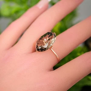 Riesiger Rauchquarz Cocktail Ring Cocktail Statement 14K Gelbgold Fassung - Bild 1 von 21