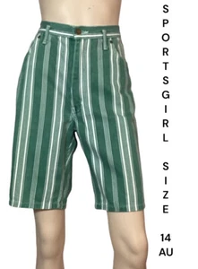 🌻SPORTSGIRL SIZE 14 GREEN STRIPED COTTON BERMUDA STYLE SHORTS LIKE NEW - Picture 1 of 10