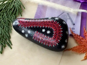 Hand Painted Alchemy Beach Stone with Red & White Complex Garland Design - Picture 1 of 5