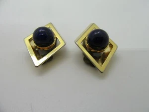 Stainless Steel Clip On Earrings Blue Stone - Picture 1 of 3