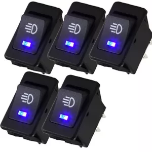 5x DC 12V 35A Car Fog Light Rocker Hi/Low Lights Switch Blue LED Dash Dashboard - Picture 1 of 12