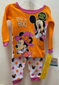 Halloween Minnie + Mickey Mouse Boo Disney Baby Girl 9 mo PJ's 2pc Glow Dark NWT - Picture 1 of 5