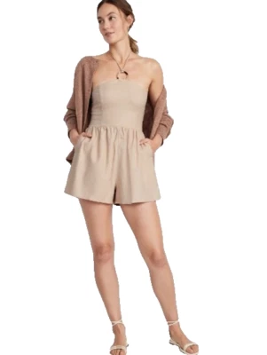 Mameluco halter anillo tórico azul marino antiguo para mujer XL mezcla de lino bolsillo trasero ajustado neutro Foto 1 de 4