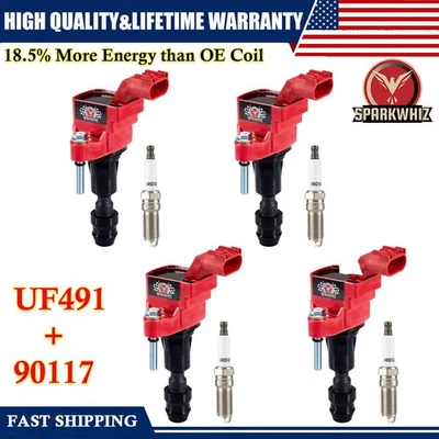 4 Ignition Coil & Iridium Spark Plug For 2007-2014 Chevrolet Malibu 2.4L UF491 Foto 1 de 4