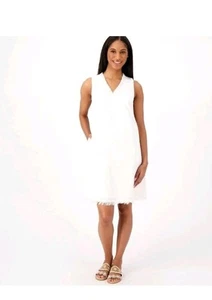 Susan Graver Women's Plus Sz Dress 3X PURE Linen Blend White Lined Pockets EUC - Picture 1 of 9