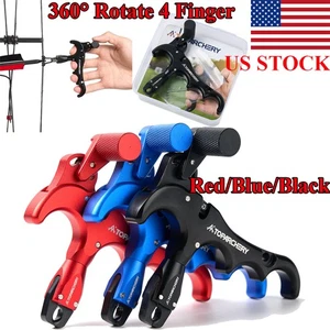 360° Rotate 4 Finger Thumb Trigger Compound Release Aid Auto Archery Bow Hunting - Picture 1 of 21
