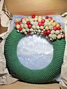 Christmas Hand Made Knit Wreath w/Nuts Pinecombs Bulbs Possible Slovakian EUC - Picture 1 of 4