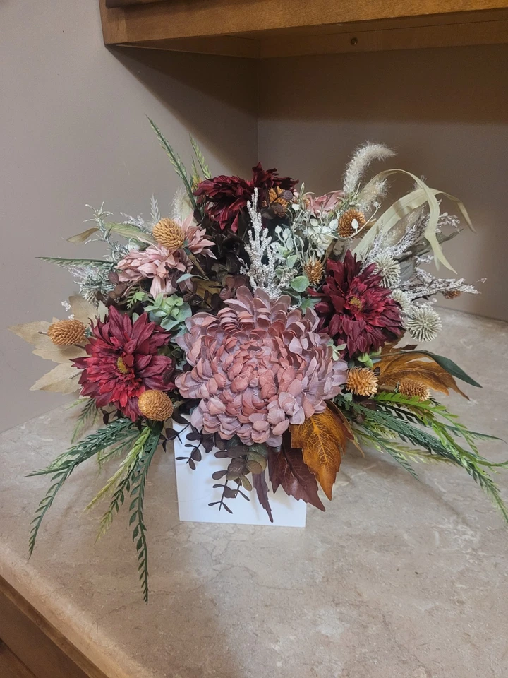 Seda Otoño Floral Borgoña y Rosa Foto 1 de 1