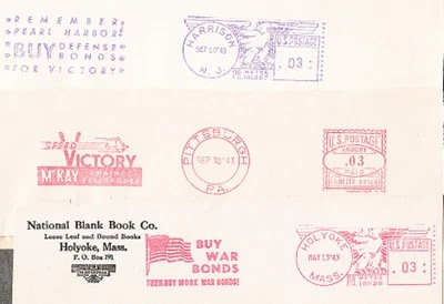 WWII Patriotic PICTORIAL METER MAIL MINI COLLECTION 3 Partial Fronts:1943 #15 9x - Image 1 of 2