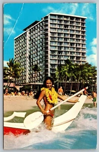 Outrigger Hotel Ocean Bikini Waikiki Honolulu HI GREAT MESSAGE Old Postcard E26 - Picture 1 of 4