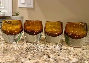 Topaz Amber Glass Votive/Tea Light Candle Holders; Set Of 4. Heavy. - Picture 1 of 5