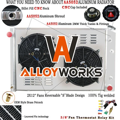 3 Core Radiator W/Shroud Fan FITS Chevy C10 C20 K10 K20 Blazer/GMC Jimmy Cars - Image 1 of 4