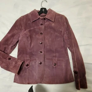 i.e. relaxed Cognac Camel Tan Suede Leather Button Up Jacket Womens S Small - Picture 1 of 11