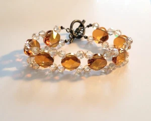 Vintage Amber-Toned Glass Faceted Rhinestone Bracelet - Picture 1 of 3