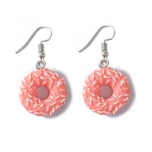 ORECCHINI CIAMBELLA CARINI Rosa Frosting Sprinkles Pendente Goccia Acciaio Inox Orecchio Filo - Foto 1 di 5