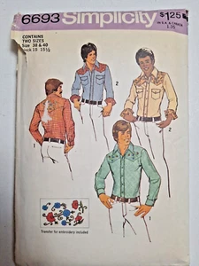 Camisa Western Rodeo para Hombre 38 40 Simplicity 6693 Patrón de Costura Corte De Colección Perla Snap - Imagen 1 de 6