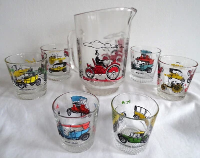 70er Glas Karaffe Set 6 Gläser Saft Wein Oldtimer Vintage - Bild 1 von 4