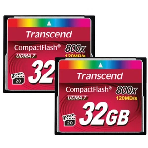 2 Pack Transcend 32GB 800x Compact Flash UDMA Memory Card - Picture 1 of 3