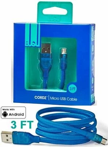 NEW BUQU Cordz 3" ft Braided Universal MICRO-USB Cable BLUE Charging Sync Droid - Picture 1 of 2