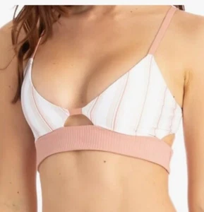 Tavik Womens Juliet Cut Out Bikini Swim Top Large White/Tapioca Stripe New W Tag - Picture 1 of 5
