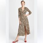 Rixo London Katie Dress Silk Button Down Front Leopard Animal Print Size Small