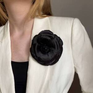 Handmade Black Camellia Wedding Flower Brooch Glamorous Statement Pin for Bride
