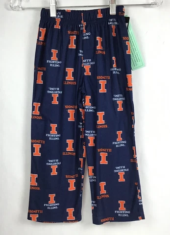 Illinois Fighting Illini NCAA Kids Sz 4 All Over Logo Print Pajama Lounge Pants Cover