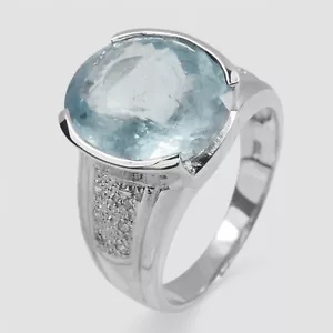 925 Sterling Silver White Gold Plated Rings Blue Aquamarine 6.92Ct Size 9.75 - Picture 1 of 8