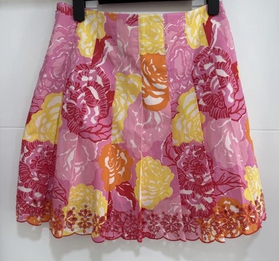 Lilly Pulitzer Ingrid Rosa Amarillo Floral Ojales Dobladillo Forrado Plisado Falda De Colección Foto 1 de 4