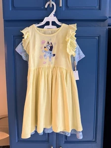 Nuevo con etiquetas Vestido de Bingo Flores Azules Conjunto de 2 Piezas Amarillo Azul Talla Niño Niñas 4T - Imagen 1 de 7