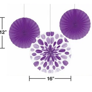 Amethyst Polka Dot & Solid Paper Fan Purple 3 Per Pack 1 16" & 2 12" Decorations - Picture 1 of 3