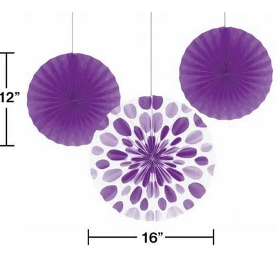 Amethyst Polka Dot & Solid Paper Fan Purple 3 Per Pack 1 16" & 2 12" Decorations - Image 1 of 3