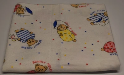 BEARLY ASLEEP FLANNEL FABRIC stars teddy bear  21" x 24" piece scrap remnant FQ - Image 1 of 4