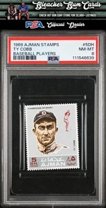 1969 Ajman Stamps 5DH Ty Cobb Baseball Players PSA 8 - Picture 1 of 2