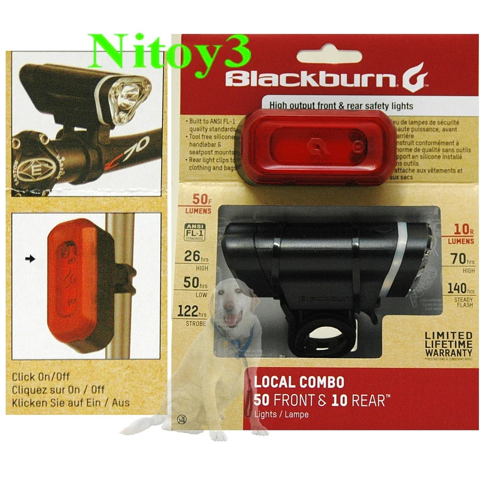Blackburn High Output 50 Lumen Front and 10 Lumen Red LED Bike Light Combo Set - Image 1 of 1