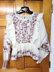 Blusa CALYPSO St. Barth Bordada Manga Larga Talla M Nueva con Etiquetas - Imagen 1 de 6